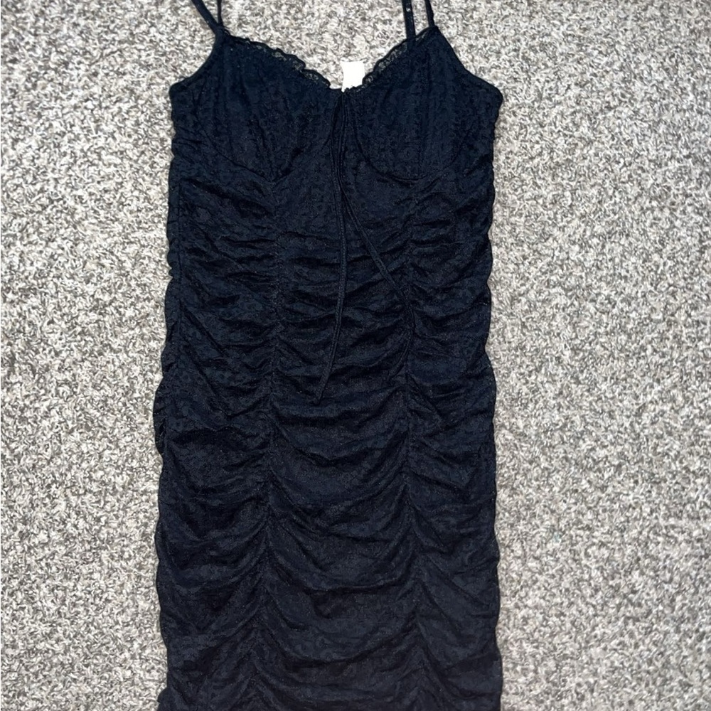 Divided Black Ruched Mini Dress